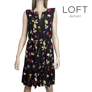 LOFT 100% Rayon Dress Floral Sleeveless V-Neck Ruffled Tiered Flounce Colourful